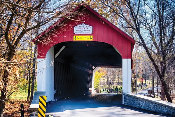 Pennsylvania: Knechts Covered Bridge Fall Scenic, Bucks County, Pennsylvania, USA by George Oze