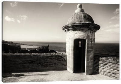Sentry Post Overlooking The Ocean, San Cristobal Fort, San Juan, Puerto Rico Canvas Art Print - Caribbean Culture