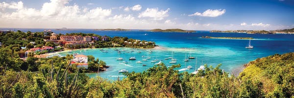 George Oze: Panoramic View Of Cruz Bay Harbor, St John, USVI by George Oze