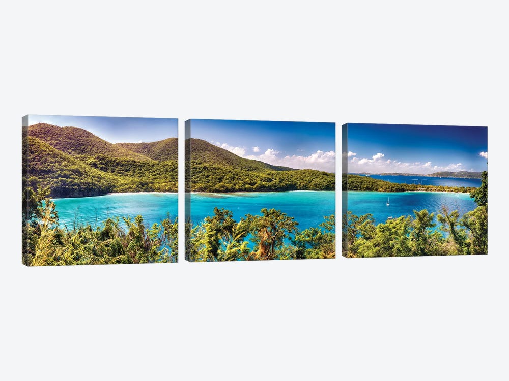 Hawknest Bay Panorama, St John, US Virgin Islands by George Oze 3-piece Canvas Wall Art