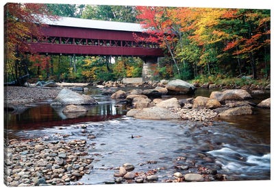 Covered Bridge over the Saco River, Conway, New Hampshire Canvas Art Print - River, Creek & Stream Art