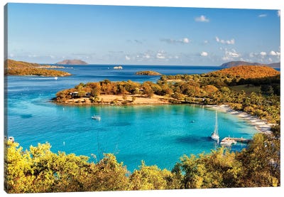 High Angle Panoramic View Of Caneel Bay, St John, US Virgin Islands Canvas Art Print - George Oze