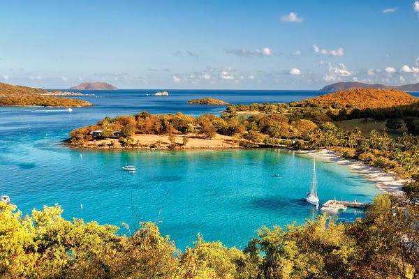 US Virgin Islands: High Angle Panoramic View Of Caneel Bay, St John, US Virgin Islands by George Oze