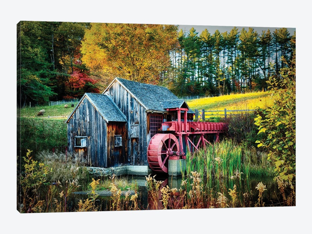 Little Grist Mill In Autumn Colors, Vermont 1-piece Canvas Artwork