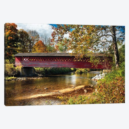 Side View Of The Burt Henry Covered Bridge, Bennington, Vermont Canvas Print #GOZ663} by George Oze Canvas Art Print