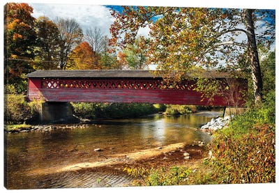 Side View Of The Burt Henry Covered Bridge, Bennington, Vermont Canvas Art Print - George Oze