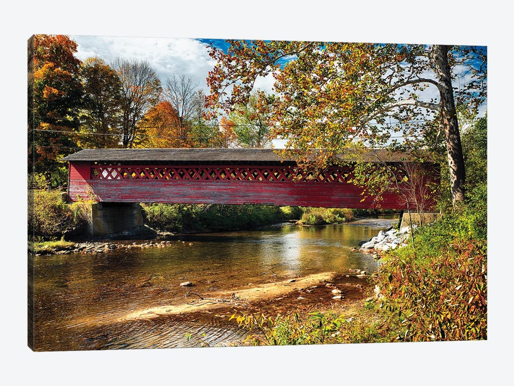 Side View Of The Burt Henry Covered Bridge, Bennington, Vermont by George Oze 1-piece Canvas Artwork