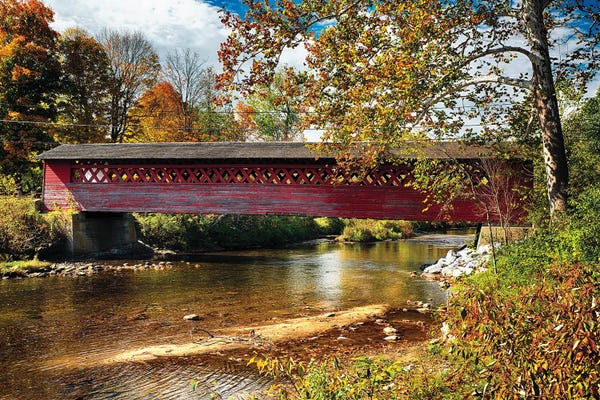 George Oze: Side View Of The Burt Henry Covered Bridge, Bennington, Vermont by George Oze
