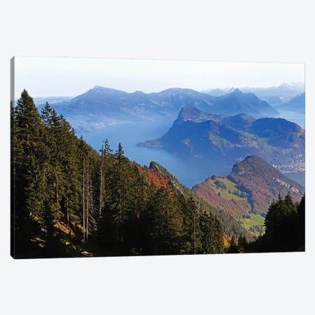 High Angle View Of Lake Luzerne, Alpnachstad, Obwalden, Switzerland Canvas Print #GOZ669} by George Oze Canvas Art Print