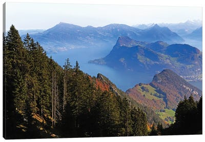 High Angle View Of Lake Luzerne, Alpnachstad, Obwalden, Switzerland Canvas Art Print - George Oze