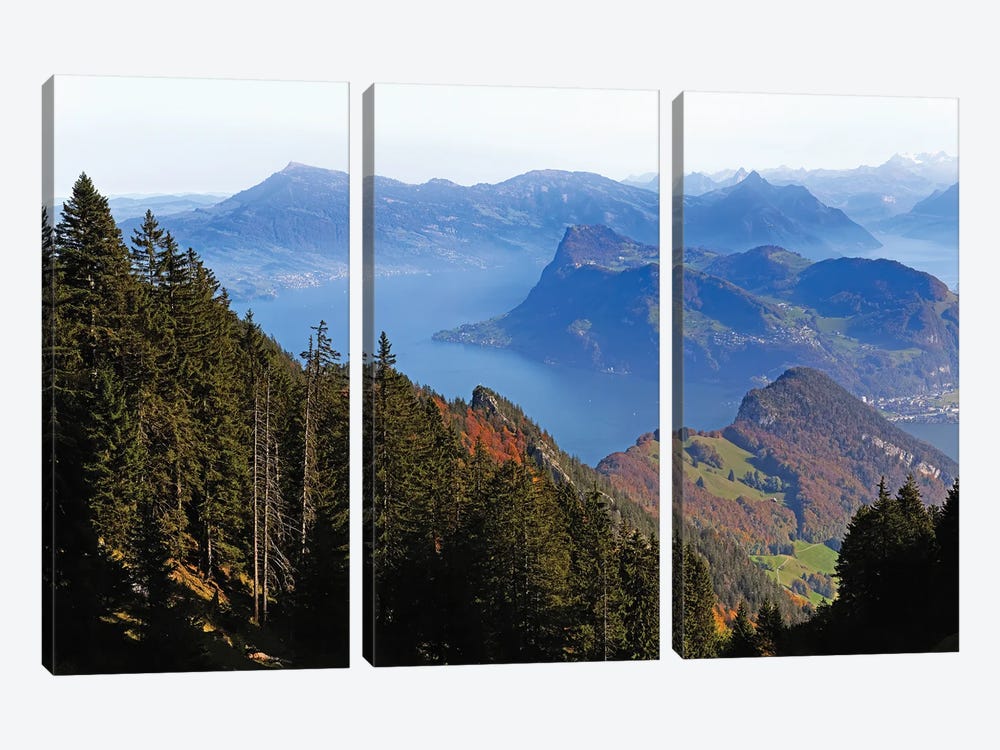 High Angle View Of Lake Luzerne, Alpnachstad, Obwalden, Switzerland by George Oze 3-piece Canvas Art