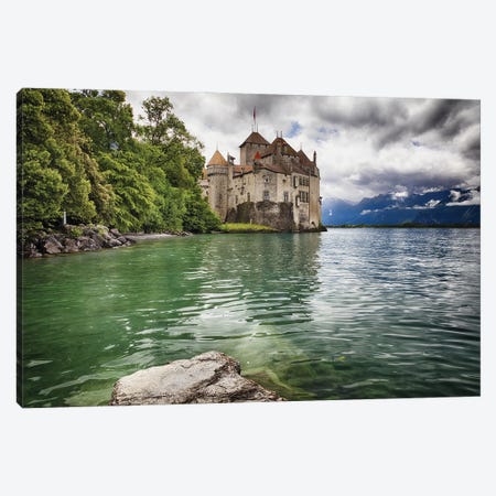 Castle On The Lake Geneva, Switzerland Canvas Print #GOZ670} by George Oze Canvas Artwork