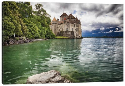 Castle On The Lake Geneva, Switzerland Canvas Art Print - Castle & Palace Art