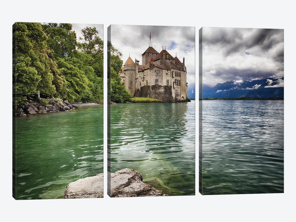 Castle On The Lake Geneva, Switzerland by George Oze 3-piece Canvas Art