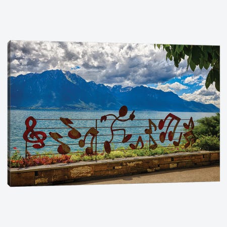 Lake Geneva Shoreline At Montreux, Switzerland Canvas Print #GOZ671} by George Oze Canvas Art