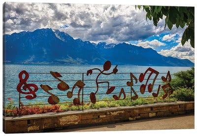 Lake Geneva Shoreline At Montreux, Switzerland Canvas Art Print - Switzerland Art