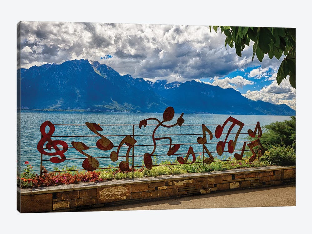 Lake Geneva Shoreline At Montreux, Switzerland by George Oze 1-piece Canvas Print