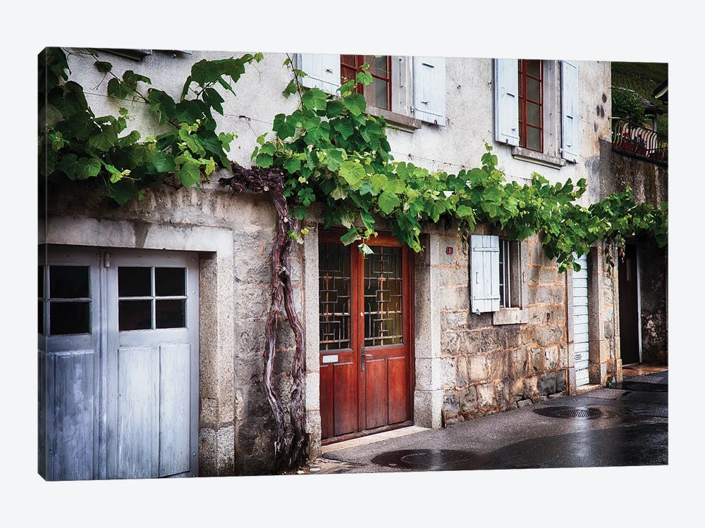 Winery Building Exterior With Old Grapevine, Lavaux, Switzerland by George Oze 1-piece Canvas Print