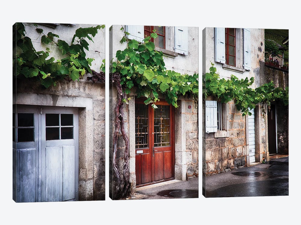 Winery Building Exterior With Old Grapevine, Lavaux, Switzerland by George Oze 3-piece Canvas Art Print