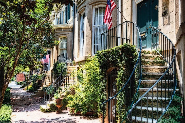 Savannah Street With Traditional House Entranmces, Georgia