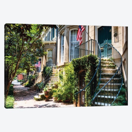 Savannah Street With Traditional House Entranmces, Georgia Canvas Print #GOZ687} by George Oze Canvas Wall Art