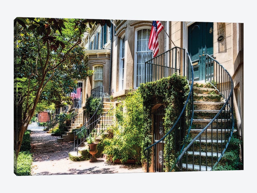 Savannah Street With Traditional House Entranmces, Georgia by George Oze 1-piece Canvas Wall Art