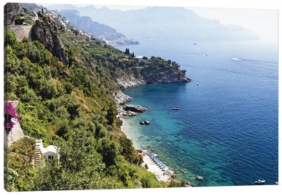 High Angle View Of A Beach At The Amalfi Coast, Conca Dei Marini, Campania, Italy Canvas Art Print - Campania Art