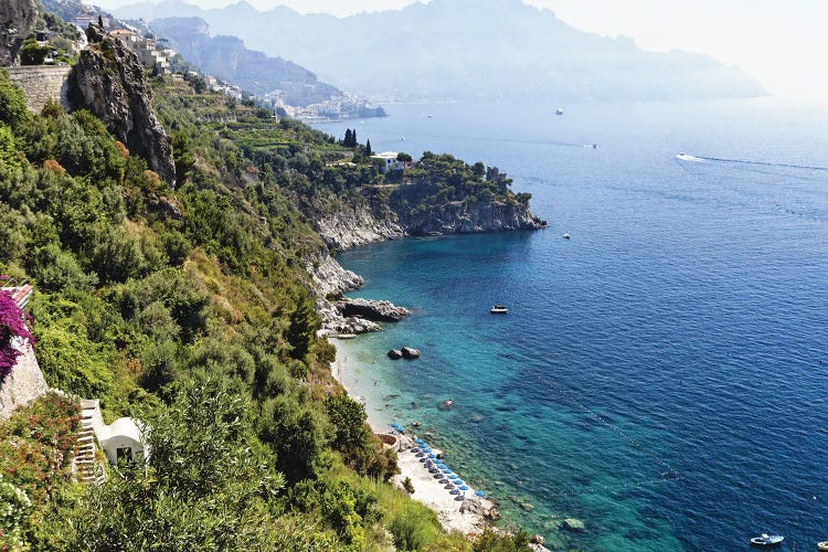 High Angle View Of A Beach At The Amalfi Coast, Conca Dei Marini, Campania, Italy