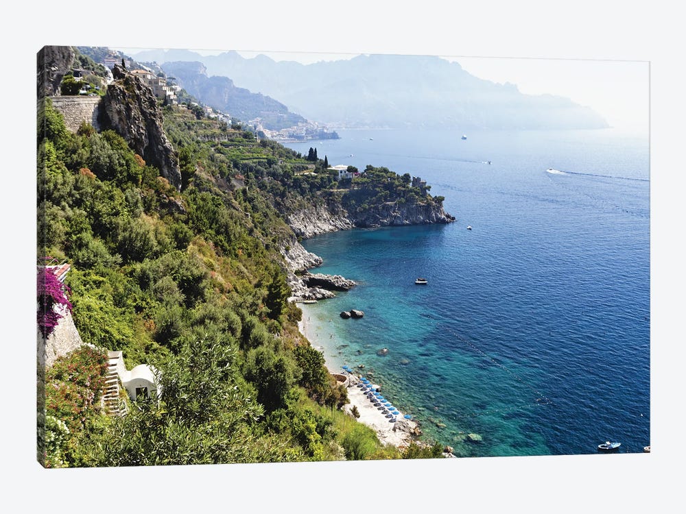 High Angle View Of A Beach At The Amalfi Coast, Conca Dei Marini, Campania, Italy by George Oze 1-piece Canvas Wall Art