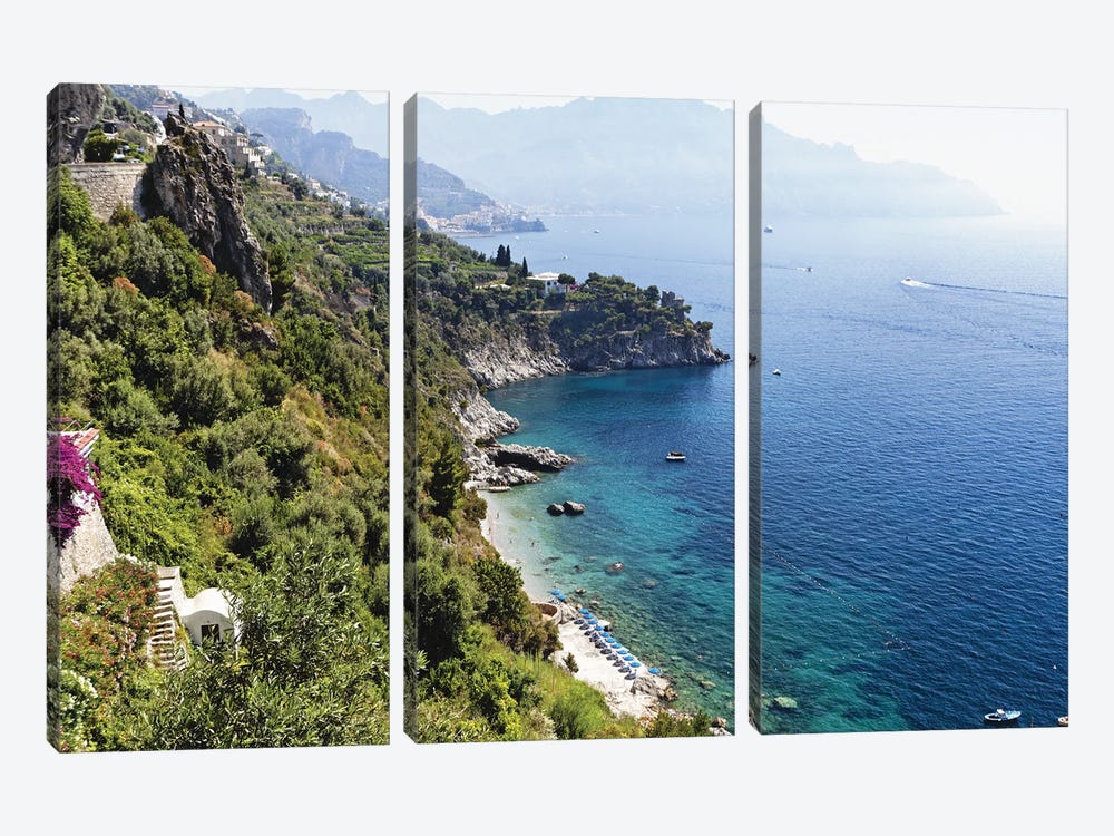 High Angle View Of A Beach At The Amalfi Coast, Conca Dei Marini, Campania, Italy by George Oze 3-piece Canvas Art