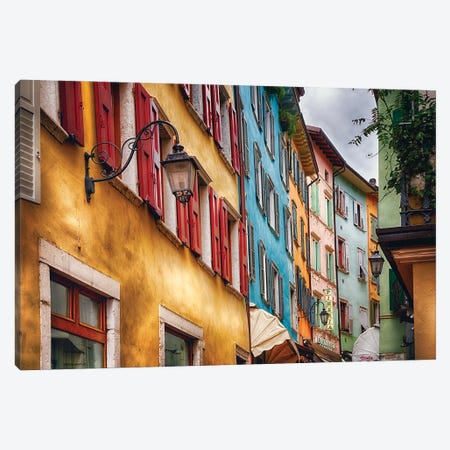 Low Angle View Of Colorful House Facades, Riva Del Garda, Lombardy, Italy Canvas Print #GOZ691} by George Oze Canvas Art