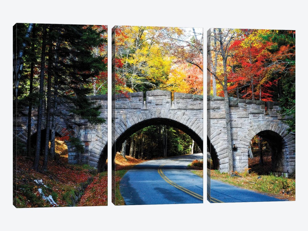 Stone Bridge Over A Carriage Road, In Acadia by George Oze 3-piece Canvas Wall Art