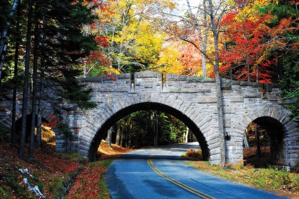 George Oze: Stone Bridge Over A Carriage Road, In Acadia by George Oze