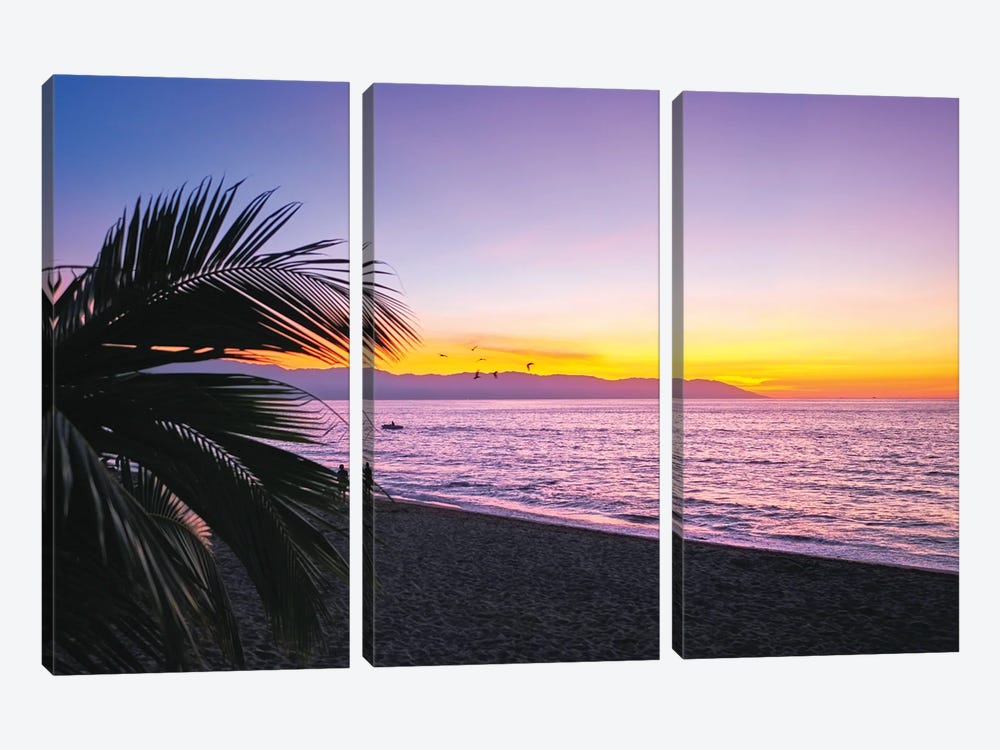 Los Muertos Beach Sunset, Puerto Vallarta, Mexico by George Oze 3-piece Canvas Art