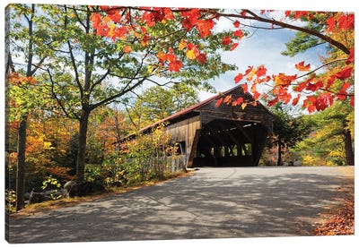 Low Angle View Of A Covered Bridge, Albany, New Hampshire Canvas Art Print - New Hampshire Art