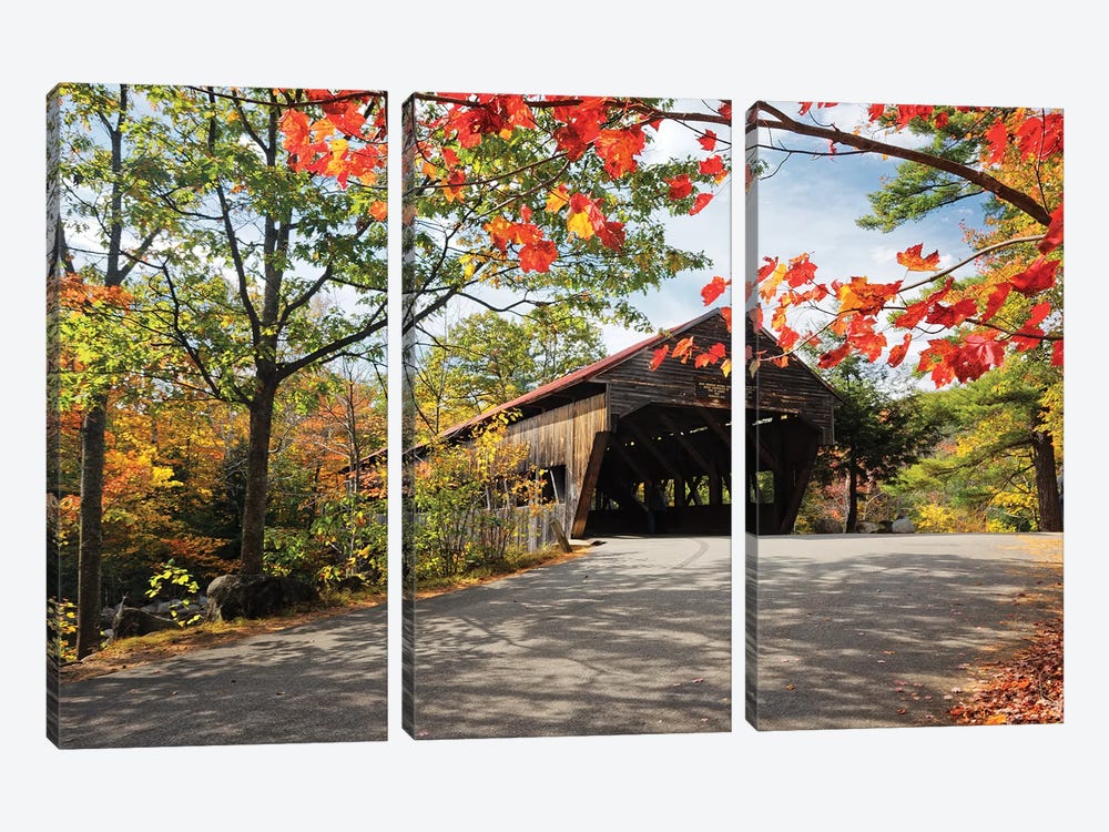 Low Angle View Of A Covered Bridge, Albany, New Hampshire by George Oze 3-piece Canvas Art Print