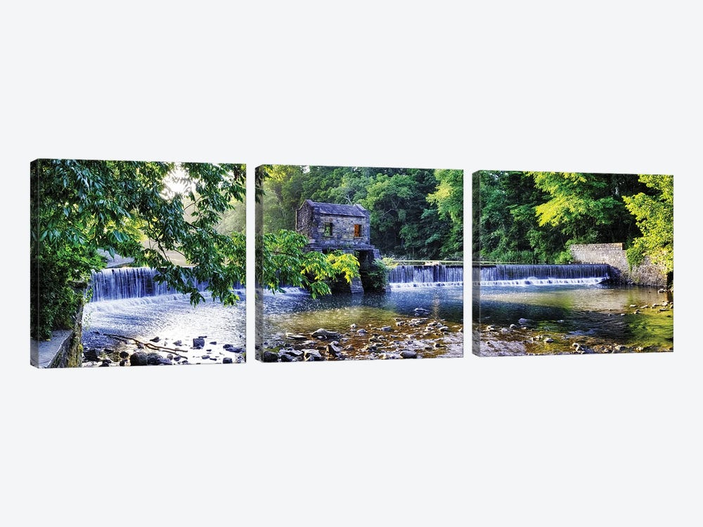 Old Dam With A Waterfall On The Whippany River, Speedwell Lake Park, Morristown, New Jersey by George Oze 3-piece Canvas Wall Art