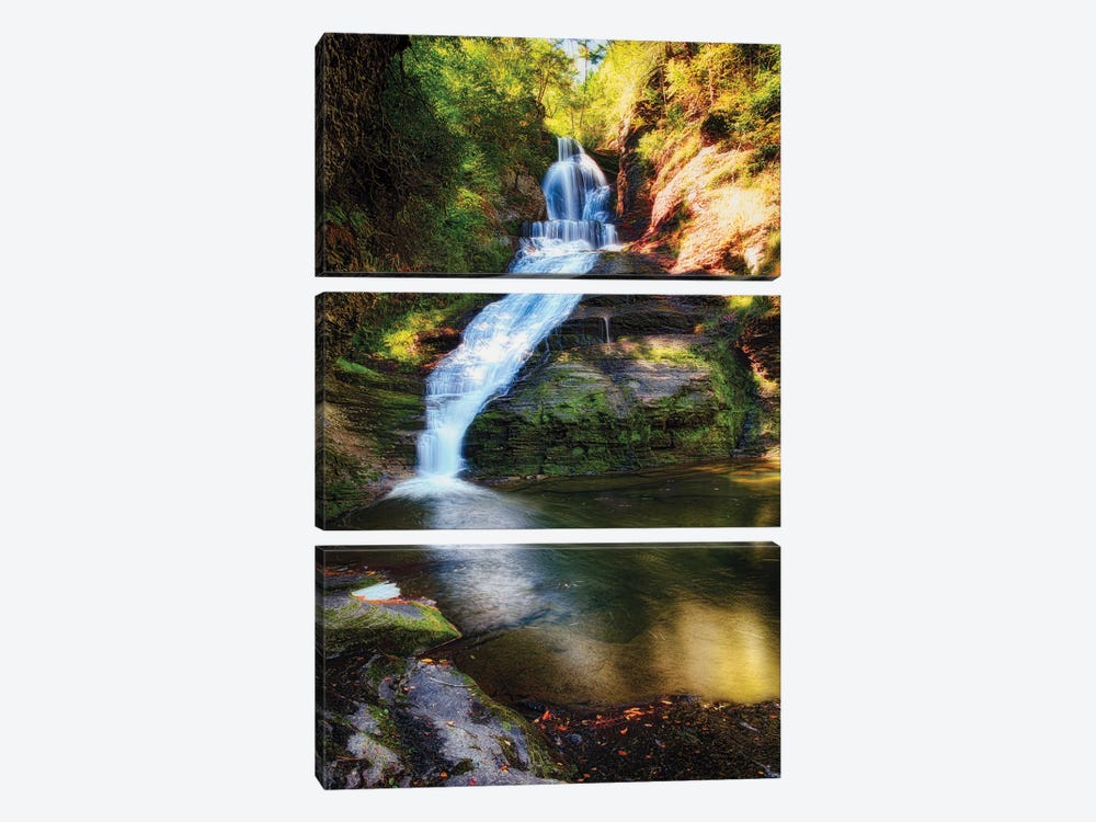 Dingmans Fall Early Autumn Scenic by George Oze 3-piece Canvas Print