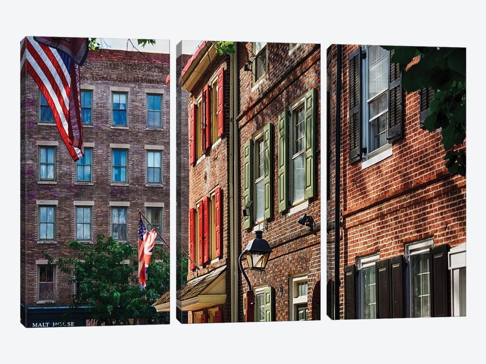 Charming Old Philadelphia Row Houses, Pennsylvania by George Oze 3-piece Canvas Art