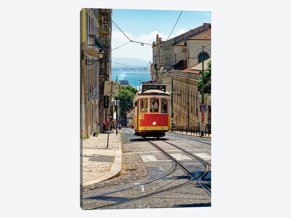 The Classic Tram 28 Climbing Up The Hill In The Amalfa District, Lisbon, Portugal by George Oze 1-piece Art Print