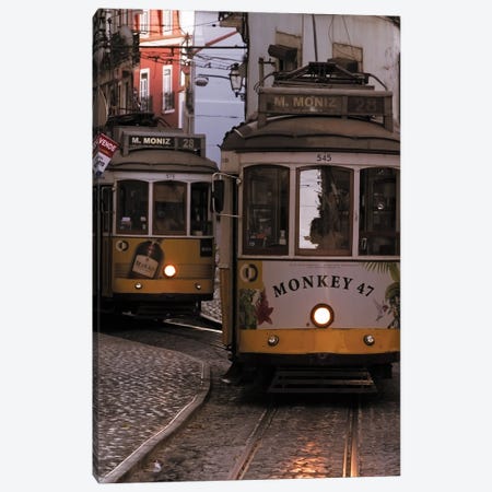 Vintage Trams In Lisbon Alfama District, Portugal Canvas Print #GOZ719} by George Oze Canvas Art Print