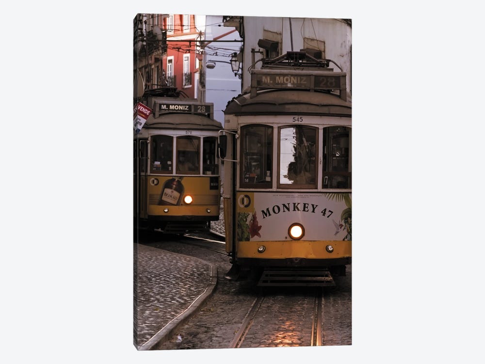 Vintage Trams In Lisbon Alfama District, Portugal by George Oze 1-piece Canvas Artwork