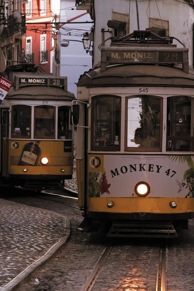 Lisbon: Vintage Trams In Lisbon Alfama District, Portugal by George Oze