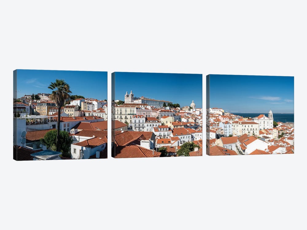 Lisbon Old Town Panorama, Portugal by George Oze 3-piece Canvas Wall Art