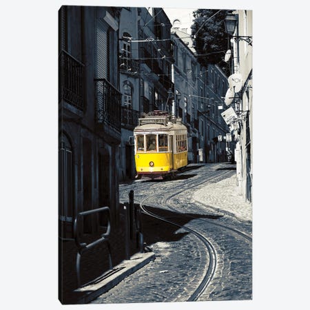 Yellow Tram No. 28 In Alfama District, Lisbon, Portugal Canvas Print #GOZ721} by George Oze Canvas Artwork
