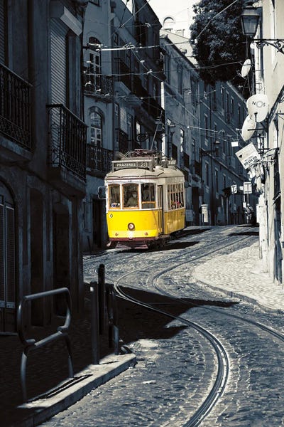 Lisbon: Yellow Tram No. 28 In Alfama District, Lisbon, Portugal by George Oze