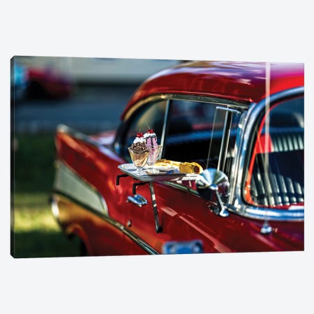 Ice Cream Sundaes And Hot Dogswith Fries In A Classic American Car Window Canvas Print #GOZ725} by George Oze Canvas Print