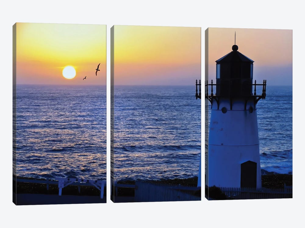 Sunset At The Montara Point Lighthouse, San Mateo County, California by George Oze 3-piece Canvas Artwork