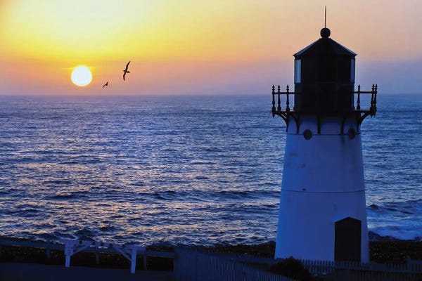 Lighthouses: Sunset At The Montara Point Lighthouse, San Mateo County, California by George Oze