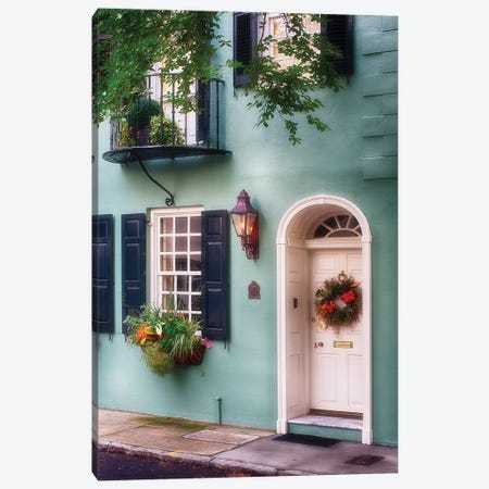 Entrance of a Pastel Colored Historic House in Charleston, South Carolina Canvas Print #GOZ73} by George Oze Canvas Wall Art